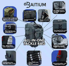 Baitium Fishing Backpack 40L Tackle Bag w/ Rod Holders Cooler