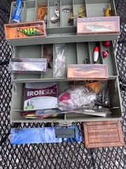 SPORTFISHER 450 TACKLE BOX WITH TACKLE 4 NIB RAPALA AND MORE LURES LINE WEIGHTS
