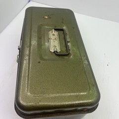 Vintage Green Metal Tackle Box With Latch Lock & Inner Compartment Tray