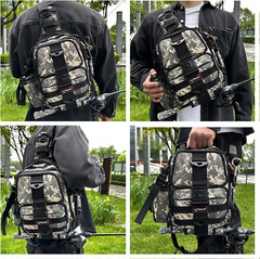 118 Inches Folding Fishing Landing Net and Fishing Tackle Backpack Black(Digital