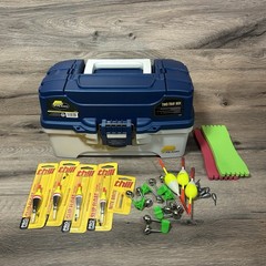 Plano 2-Tray Tackle Box Dual Top Access Blue White w/ Extras Show in Pics