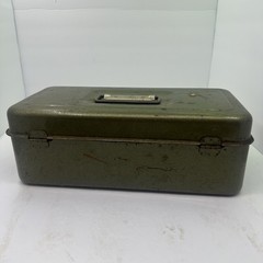 Vintage Green Metal Tackle Box With Latch Lock & Inner Compartment Tray
