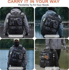 Ergonomic Camo Fishing Backpack with 5 Compartments & All Accessories Included