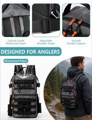 BSAKG Tactical Fishing Backpack Gray w/ 2 Tackle Boxes Waterproof New w/tags