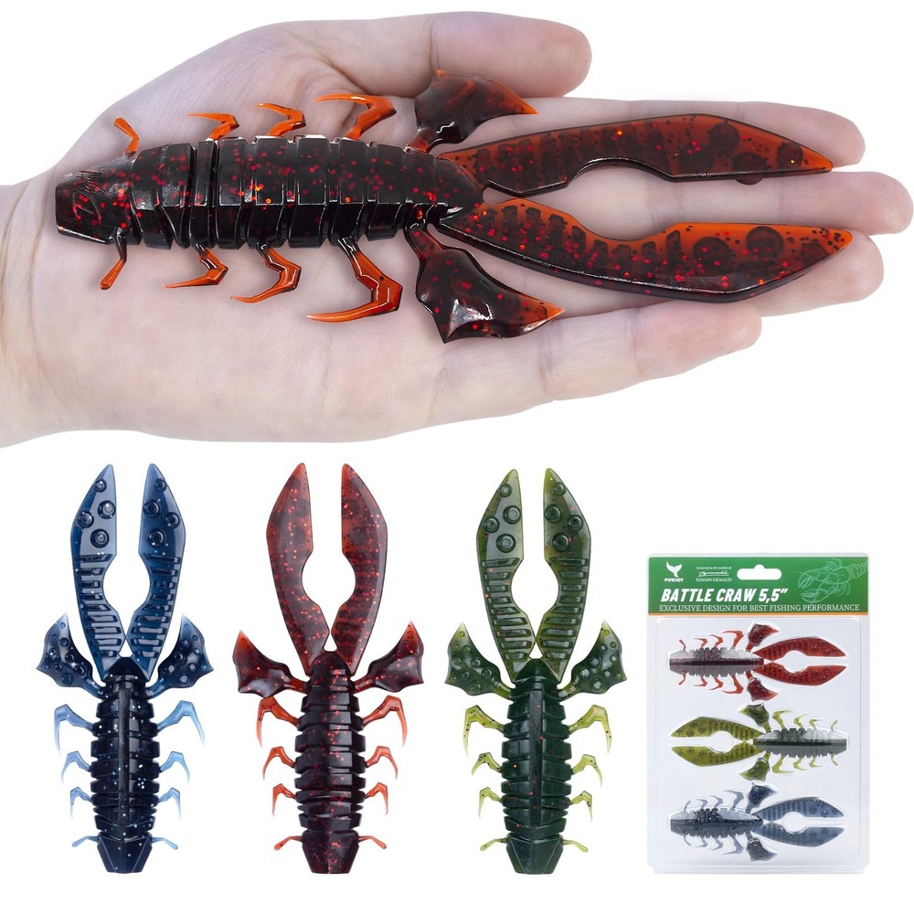 5.5″ Soft Craw Baits for Bass Fishing, 3 Color Battle Crawfish Lures with Rem…