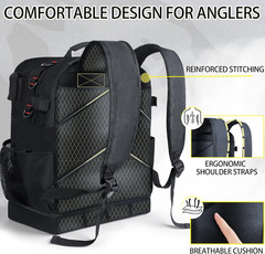 Fishing Tackle Backpack with Cooler 45L Large Tackle Bag with 2 Rod Holders & Cl