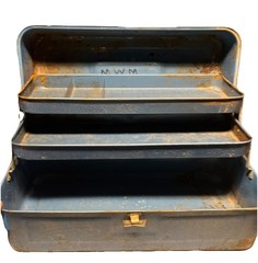 Vintage My Buddy #1352 Blue Metal Steel Fishing Tackle Box 2 Two Trays Toolbox