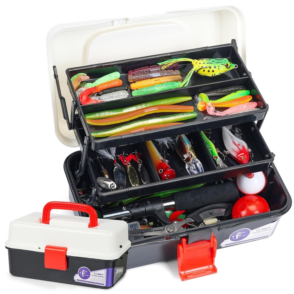 3-Layer Fishing Tackle Box Kit with 321 Pcs Lures, Hooks, Weights & Accessories