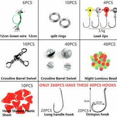 Zide 228/268 Fishing Accessories Kit Set With Tackle Box Jig Hooks Bullet Sinker