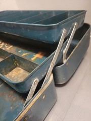 Vintage Union Steel Chest Two Trays Tackle Box Teal Blue