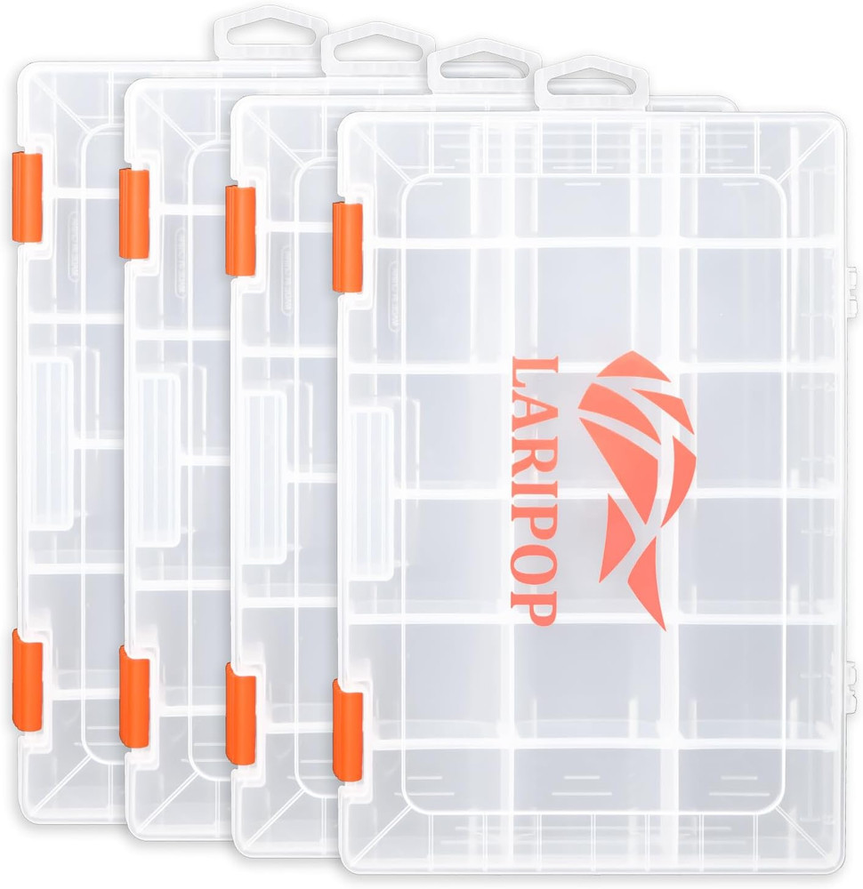 4-Pack Fishing Tackle Boxes with Adjustable Dividers, Clear Storage