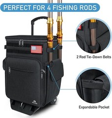 MATEIN Rolling Tackle Box with Cooler, Large Fishing Backpack with Wheels, Black