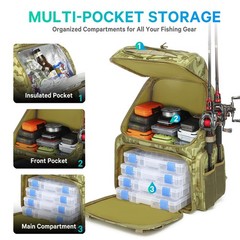 Fishing Backpack, 45L Large Cooler Fishing Tackle bag with Rod Holders & Rain…