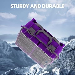 Upgraded Large Capacity Waterproof Floating Tackle Box with Rod Holder, Purple