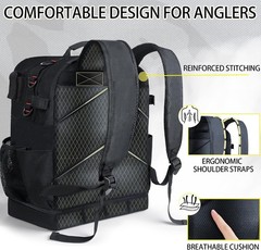 Fishing Tackle Backpack with Cooler,45L Large Tackle Bag with 2 Rod Holders