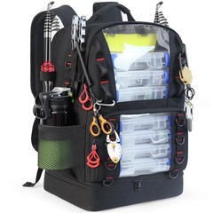 Fishing Tackle Backpack with Cooler,45L Large Tackle Bag with 2 Rod Holders &…