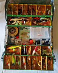 Vintage My Buddy Tacklemaster Alum. 4-Tray Tackle Box With Contents