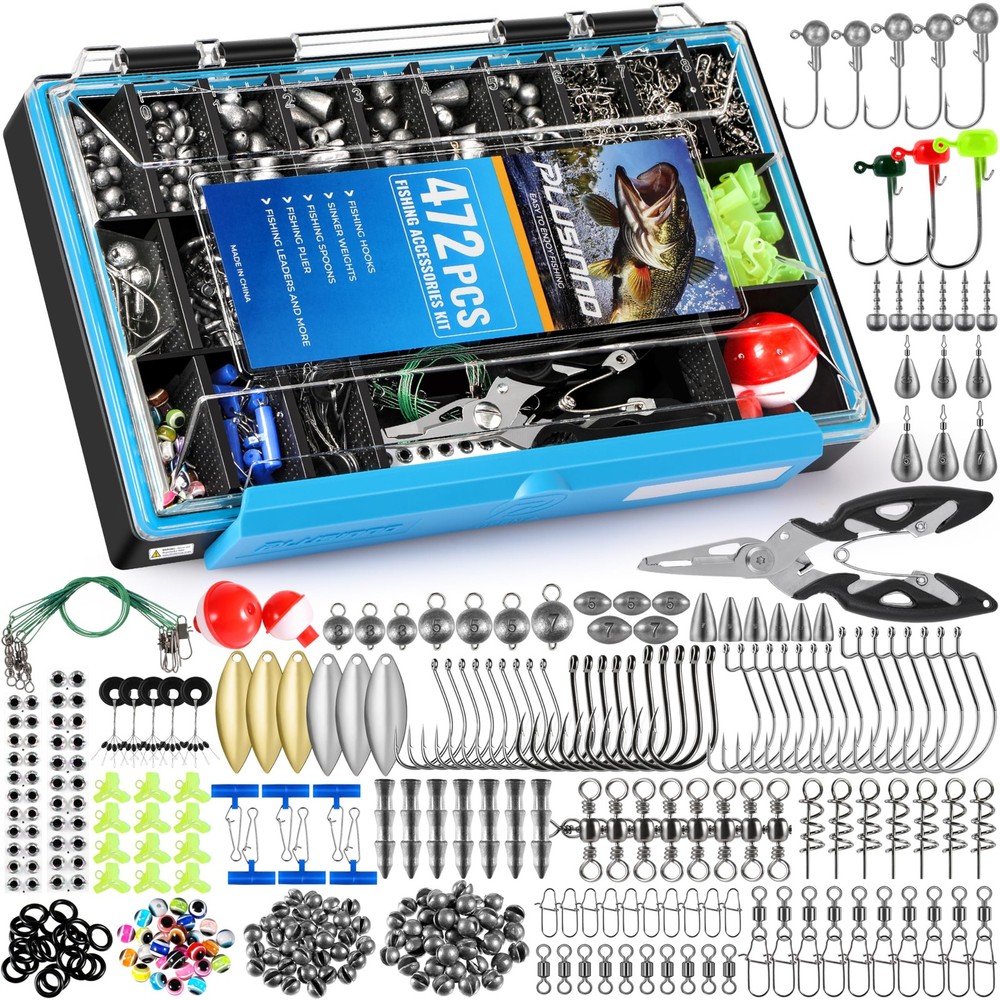 472 PCS Waterproof Fishing Tackle Box Accessory Kit Hook Weight Plier Gear