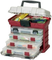 Multi-Compartment Fishing Gear Organizer with Bulk Storage and Viewing Lid