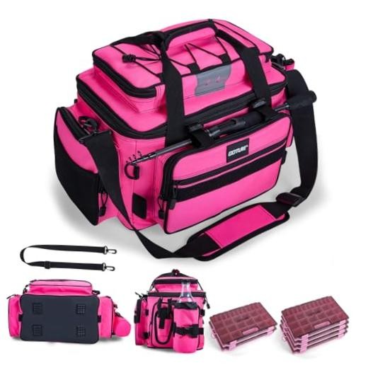 Fishing Tackle Bag with 4pcs Large C3:Pink with (4)3700&(2)3600 Tackle Boxes