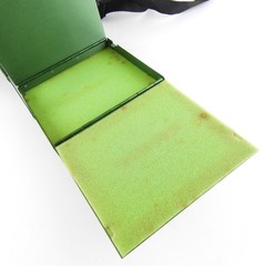 Green Anodized 3-Tier Fly Fishing Chest Box. Labeled “A Bar A Ranch”.