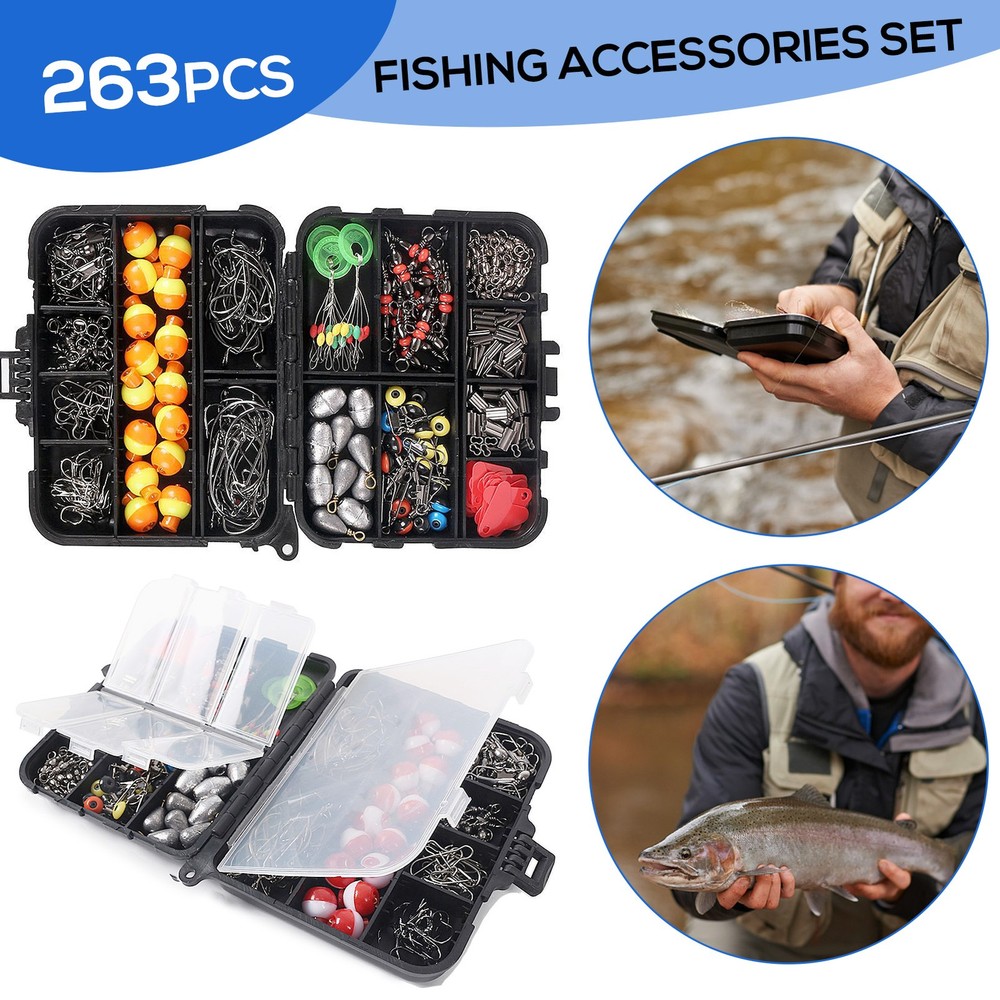 Complete Fishing Accessories Set Portable Organizer Box with Fish Pliers Tool