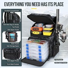 Cooler Fishing Backpack with Rod Holders 45L Large Water-resistant Black Camo