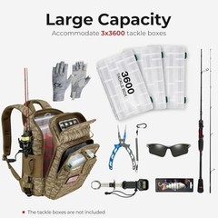 Fishing Tackle Backpack with Rod & Gear Holder, Standard Khaki Camouflage