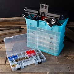 Small Parts Organizer Box – 10-Inch Portable Storage Case with 4 Removable Blue