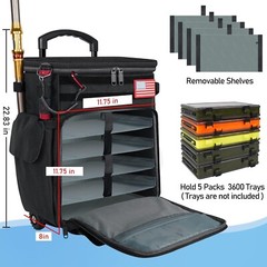 Rolling Tackle Box with Cooler, Large Fishing Bag with Wheels for 5 Trays