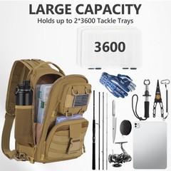 GMAK Fishing Backpack Tackle Sling Bag, Tactical Standard, Khaki
