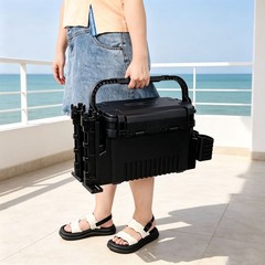 Large Dual-Layer Fishing Tackle Box Organizer w/ Rod & Cup Holders Strap