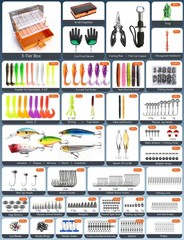 Large 3-Layer Fishing Tackle Box with 417 Pcs Lures Kit, Gloves & 2-Sided Box –