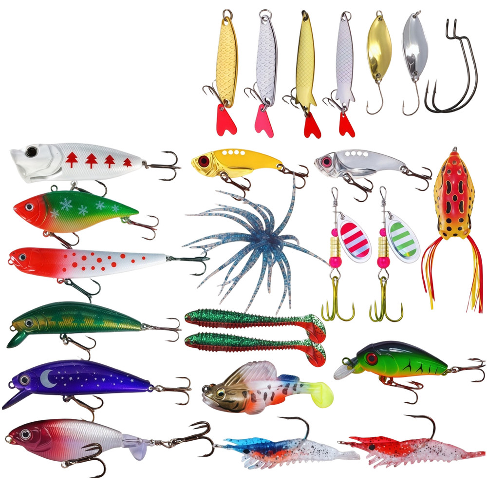 24 pcs Artificial Lure Kit for Bass Trout Freshwater Saltwater Fishing