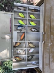Plastic Fishing Tackle Box Organizer w/ Assorted Lures Brown/Beige 15in