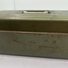 Vintage Green Metal Tackle Box With Latch Lock & Inner Compartment Tray