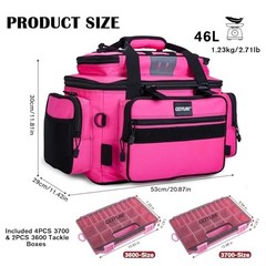 Fishing Tackle Bag with 4pcs Large C3:Pink with (4)3700&(2)3600 Tackle Boxes