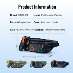 KINGDOM Fishing Waist Pack – Black Water-Resistant Tackle Storage Bag with
