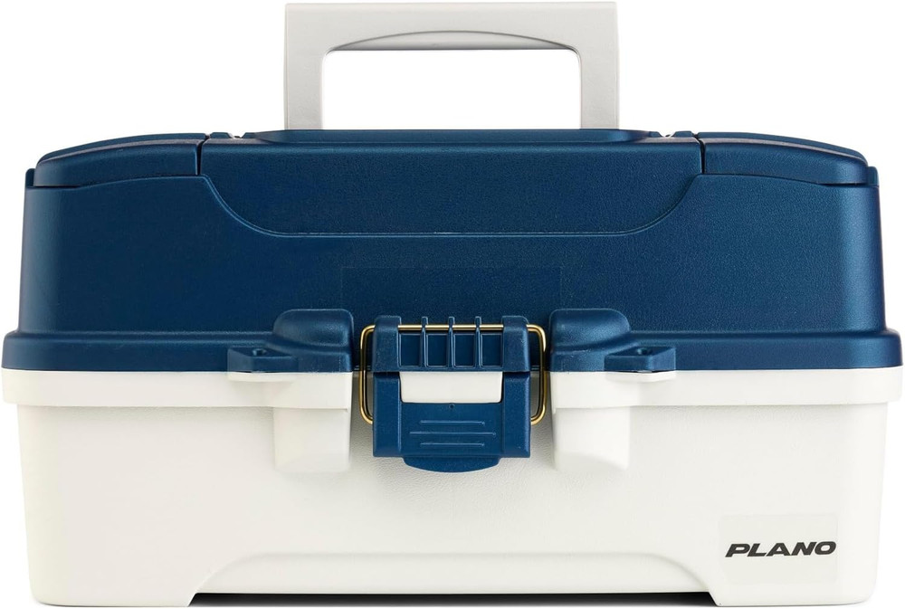 Three-Tray Tackle Box, Blue/White, Rust-Proof Brass Latch, Top-Access Tray with