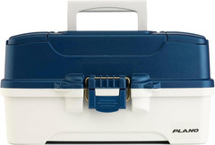 Three-Tray Tackle Box, Blue/White, Rust-Proof Brass Latch, Top-Access Tray with