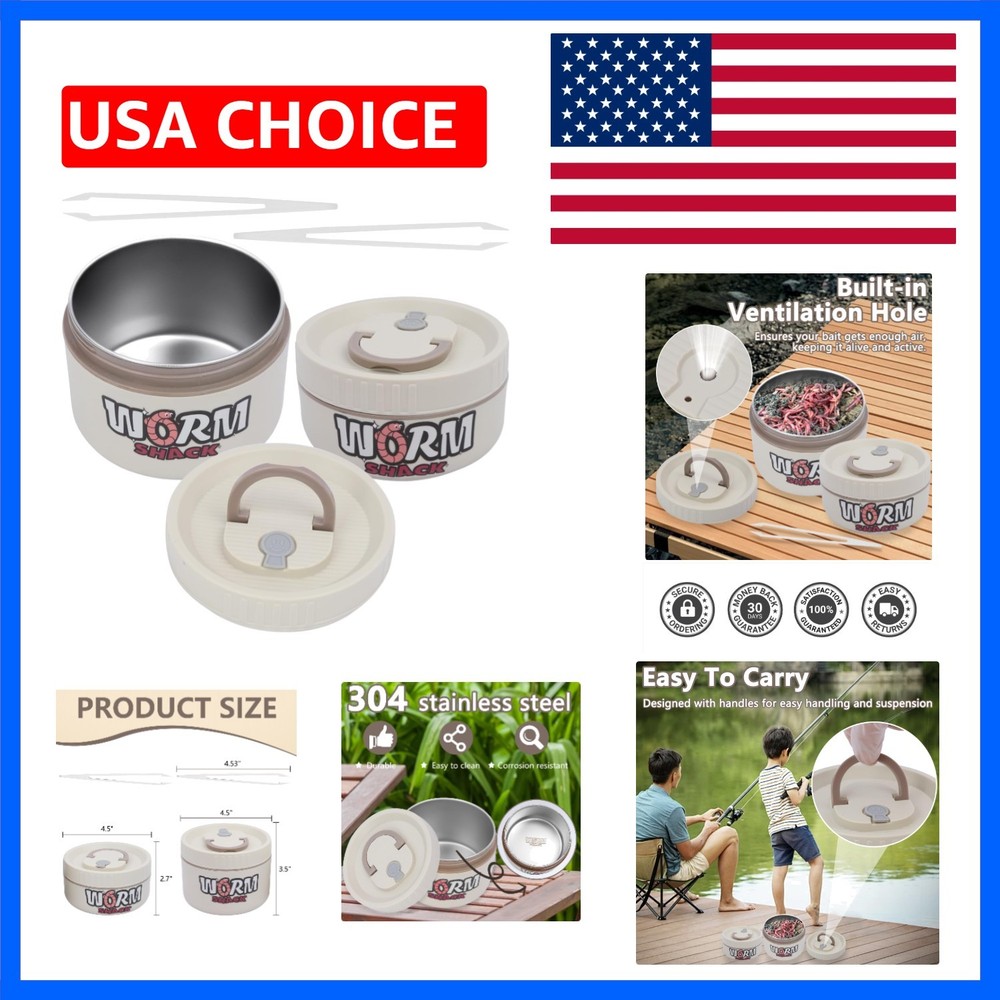 2Pcs Live Bait Storage,Fishing Bait Container, Stainless Steel Worm Storage B…