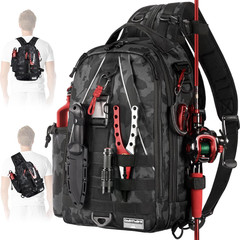 Fishing Backpack Sling Bag w/ Rod Holder | Lightweight Tackle Box Fly Bag Gift