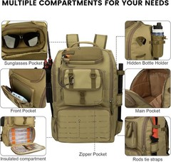 Fishing Backpack with Rod Holders Cooler 40L Waterproof Oxford Tackle Bag for