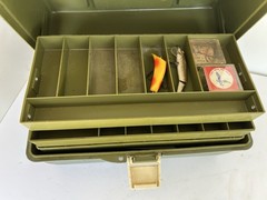 Vintage Old Pal Woodstream PF 1060 Tackle Box w/ Lures Eagle Claw Hooks Kmart
