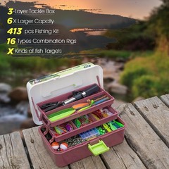 413PC Fishing Lures Kit Contains Pliers 3Layers Tackle Box with Tackle Fish Gear