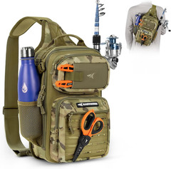 Fishing Sling Bag With Rod Holder Water Resistant Molle Fishing Gear Backpack