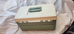 Vintage Plano 707 Tackle Box Tan/Green Made in USA two drawer plus top storage