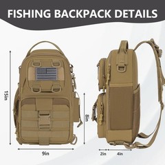GMAK Fishing Backpack Tackle Sling Bag, Tactical Standard, Khaki