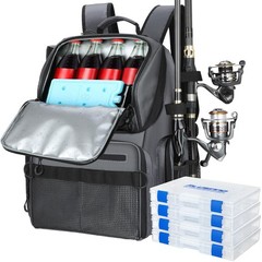PLUSINNO Cooler Fishing Backpack with 4Tackle Large, Grey jacquard box