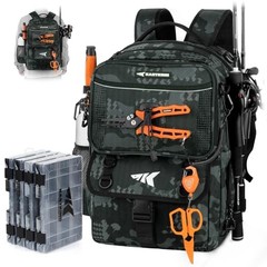 BaitSpace Fishing Tackle Backpack B: Black Camo (With (4) 3600 Tackle Boxes)